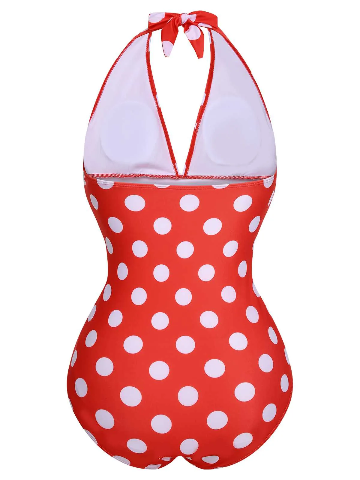 1930s Halter Lace-Up Polka Dots One-Piece Swimsuit