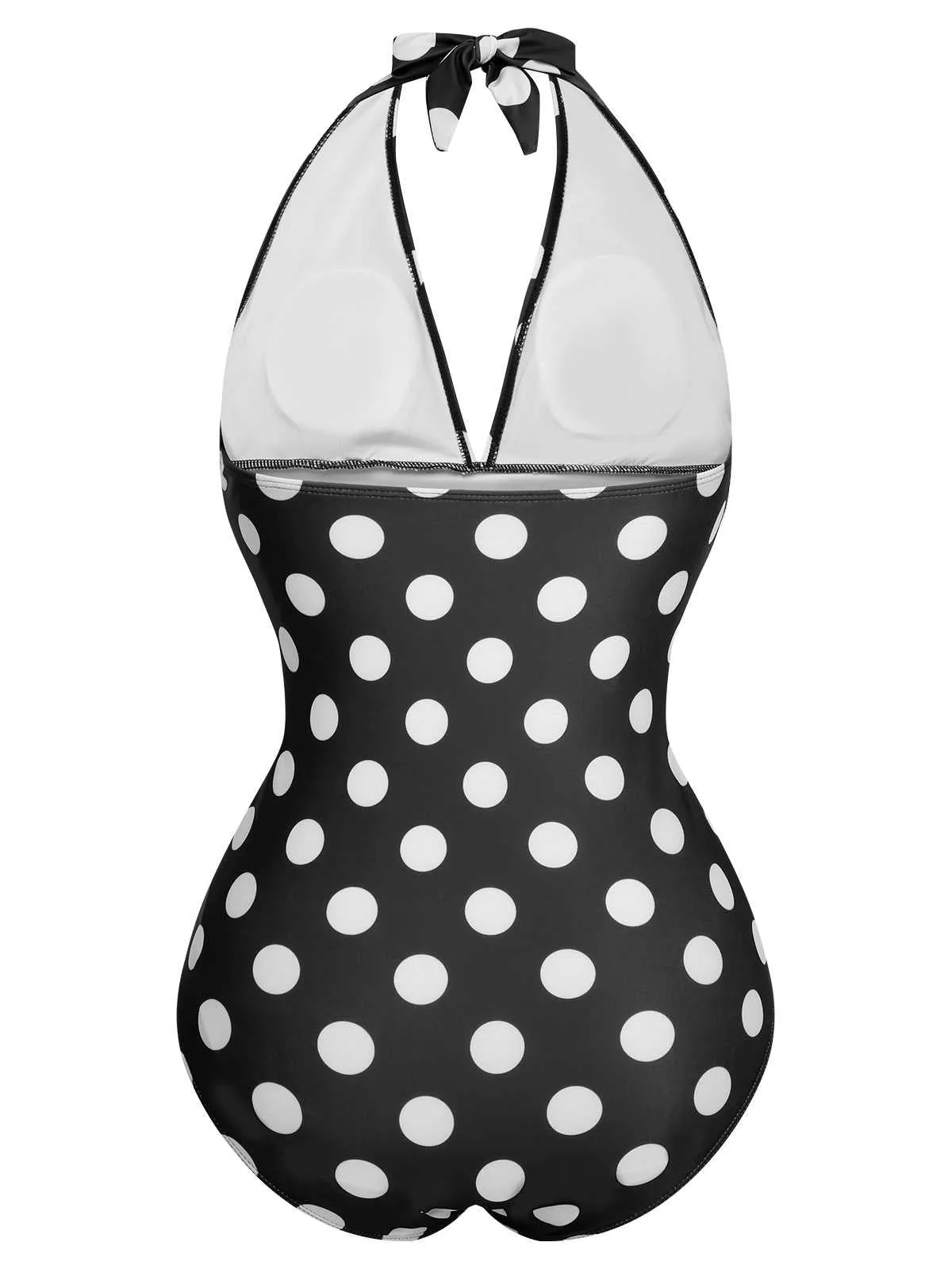 1930s Halter Lace-Up Polka Dots One-Piece Swimsuit