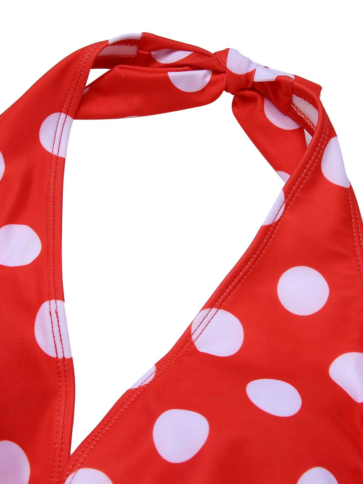 1930s Halter Lace-Up Polka Dots One-Piece Swimsuit