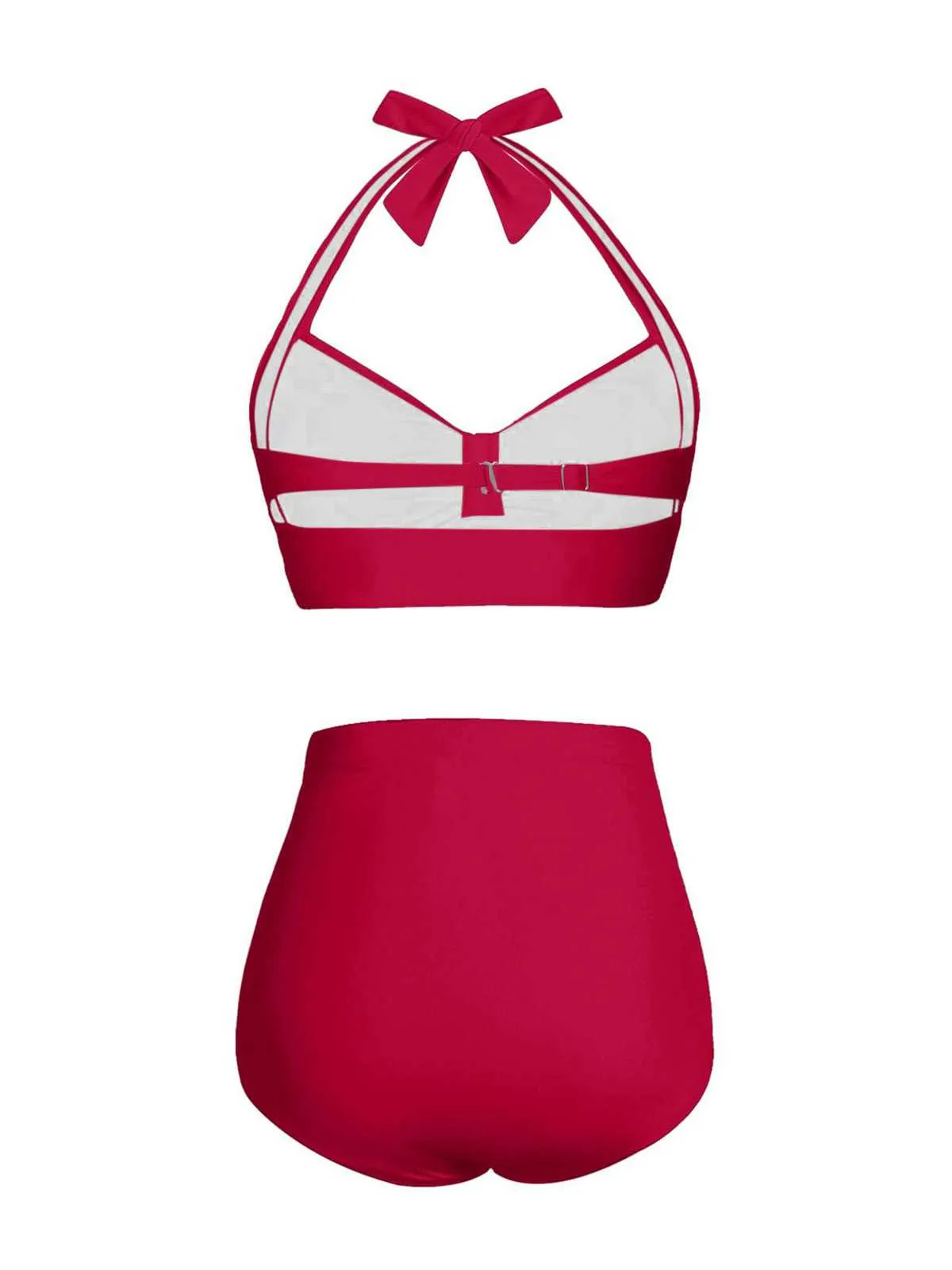 1940s Halter Pleated Solid Swimsuit