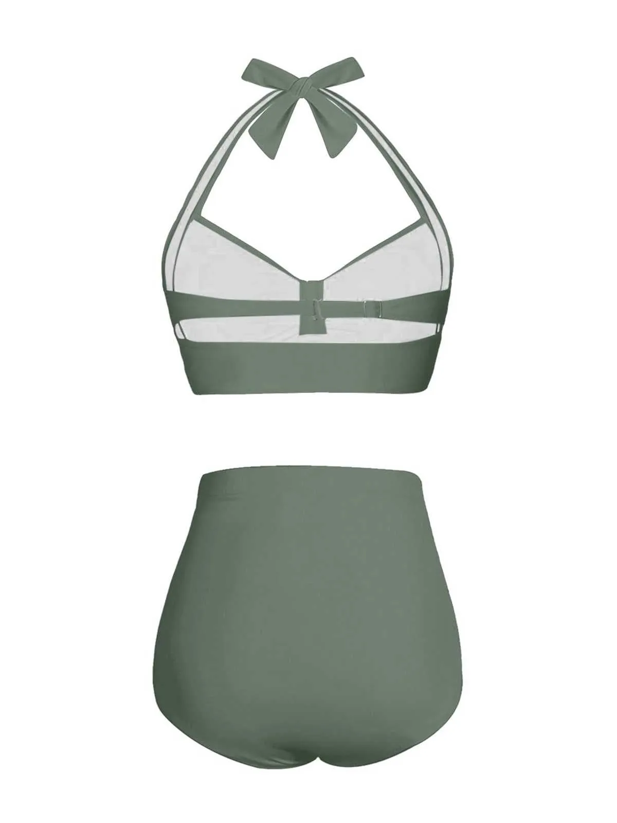 1940s Halter Pleated Solid Swimsuit