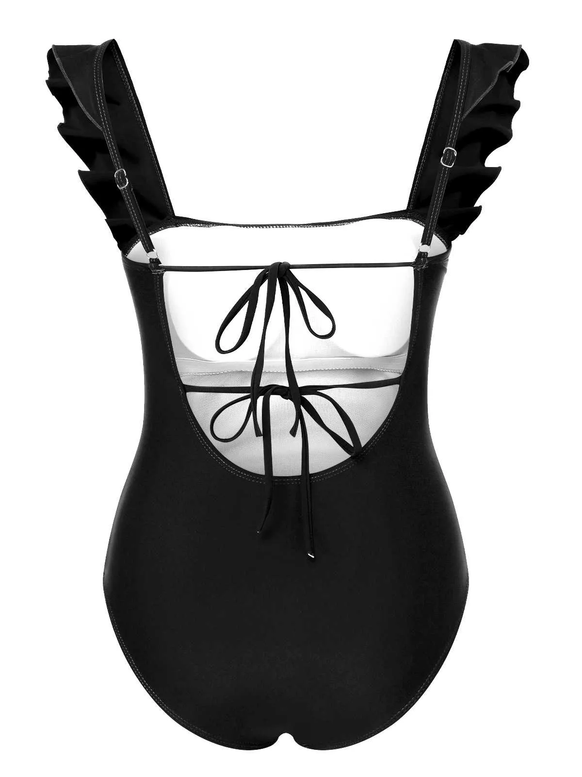1950s Ruffles Backless Solid One-Piece Swimsuit