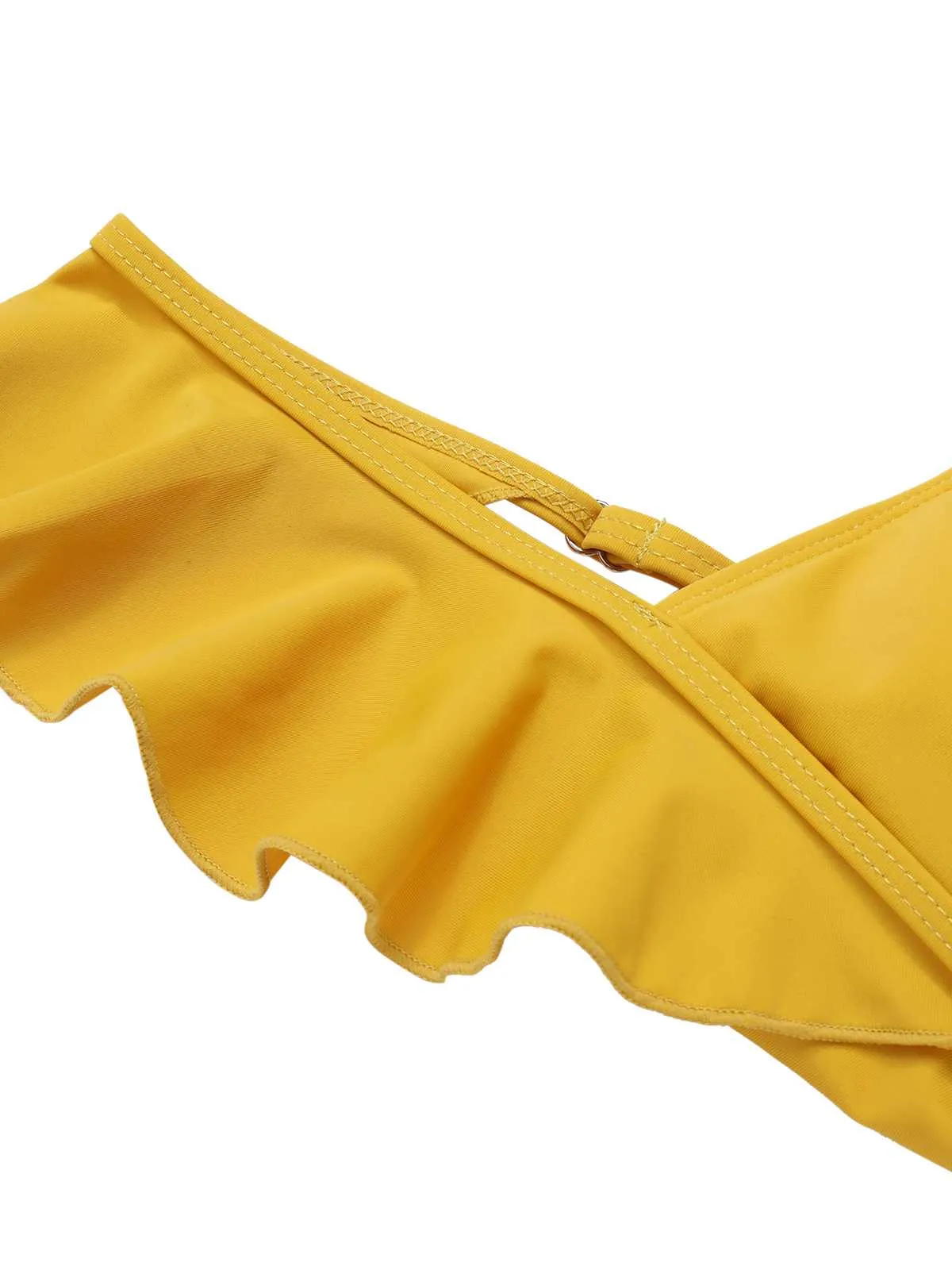 1950s Ruffles Backless Solid One-Piece Swimsuit