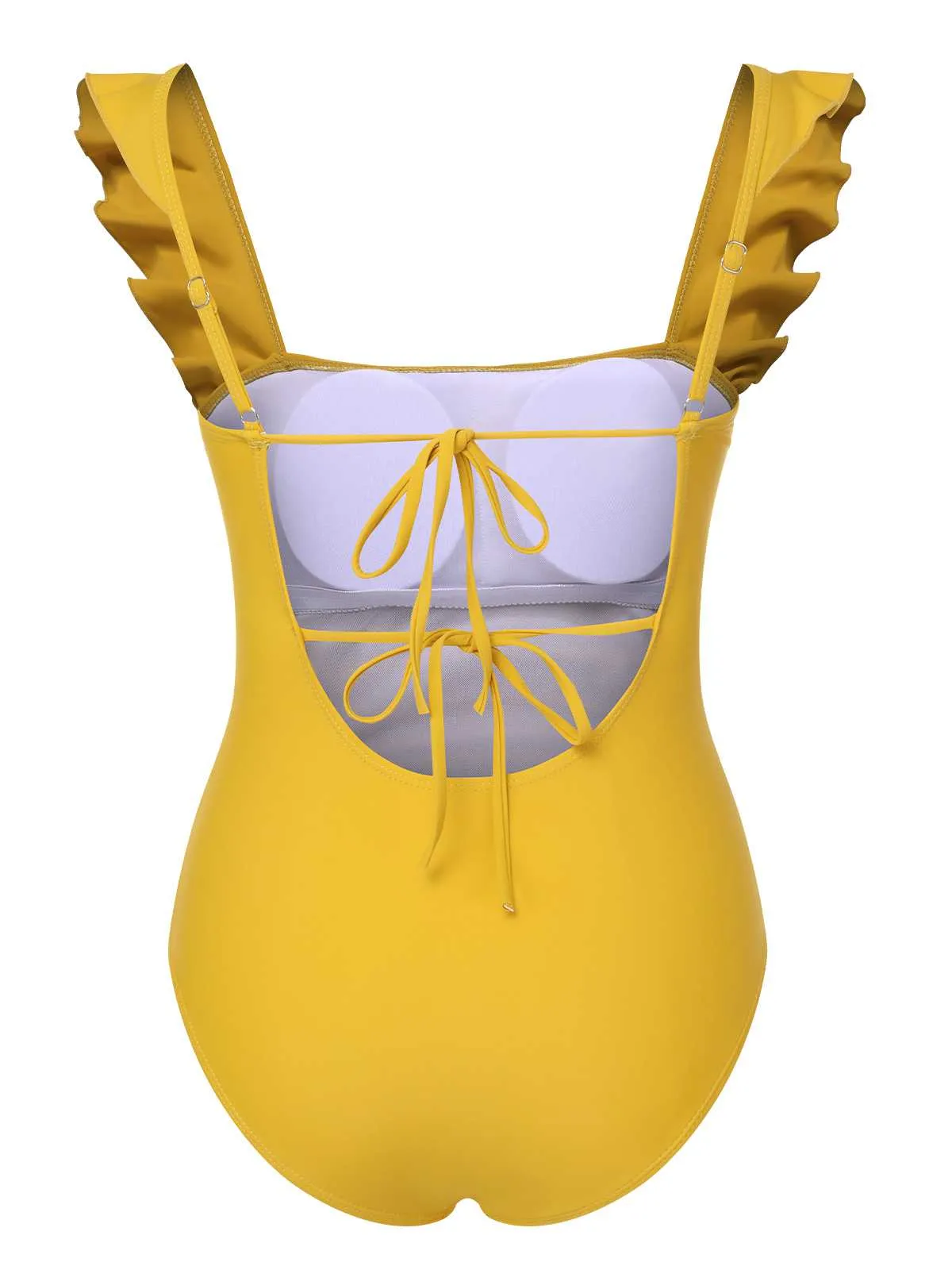1950s Ruffles Backless Solid One-Piece Swimsuit