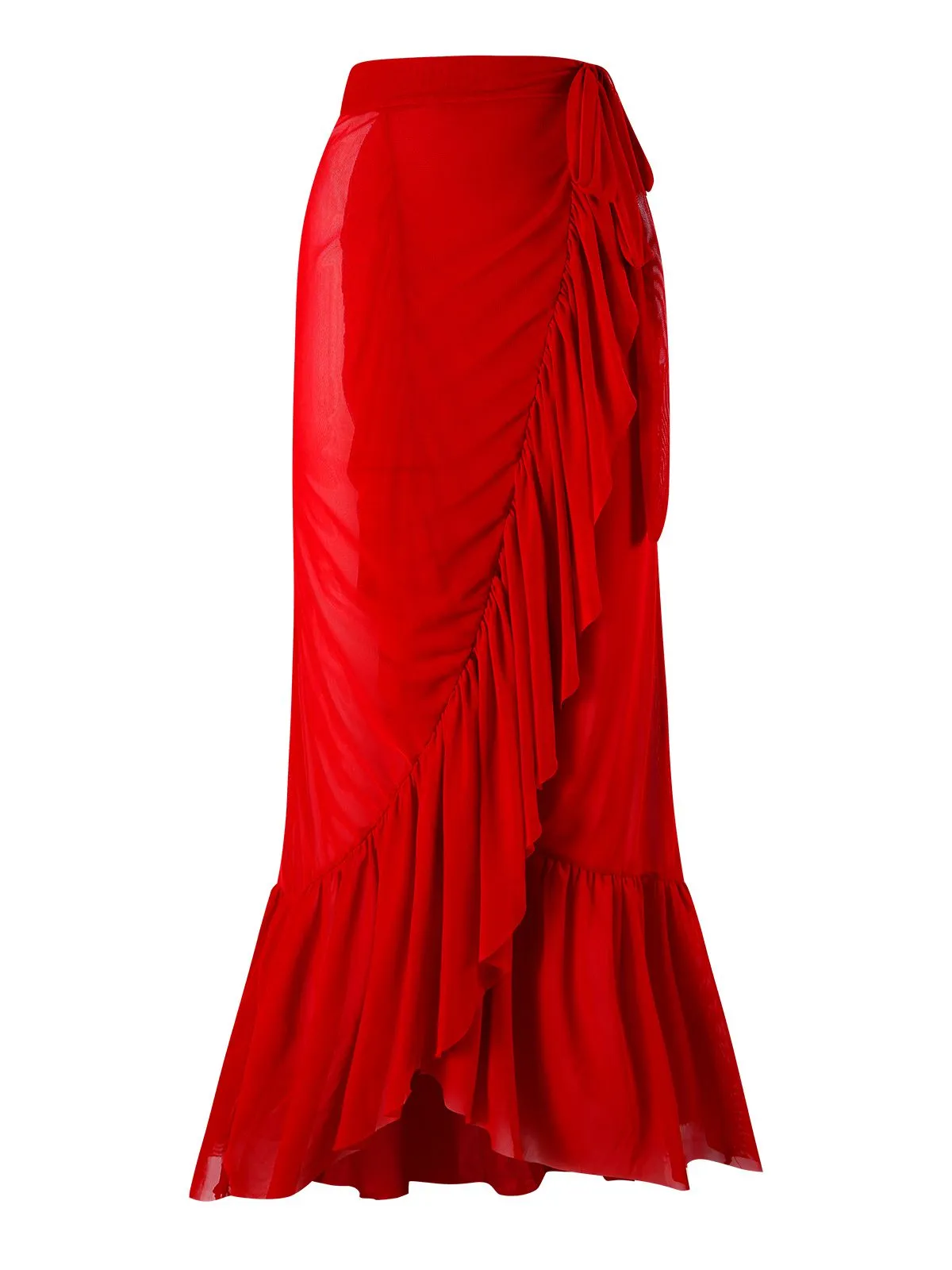 2PCS Red 1960s Solid 3D Flowers Swimsuit & Cover-Up