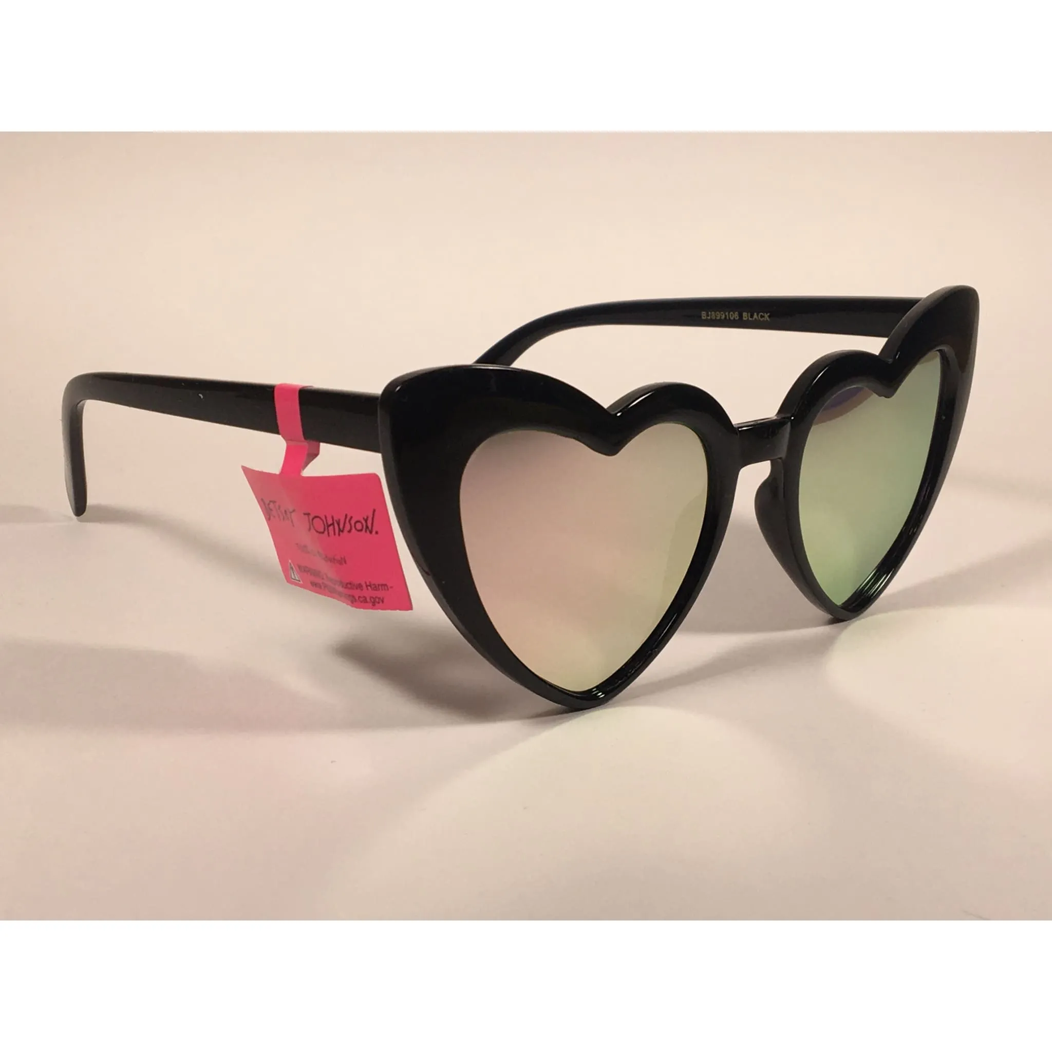Betsey Johnson Sliding Heart Sunglasses Black Pink Coral Mirror Lens BJ899106