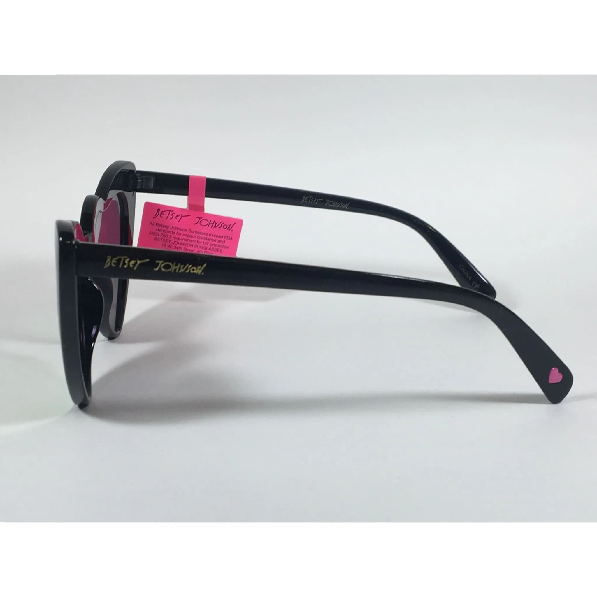 Betsey Johnson Sliding Heart Sunglasses Black Pink Coral Mirror Lens BJ899106