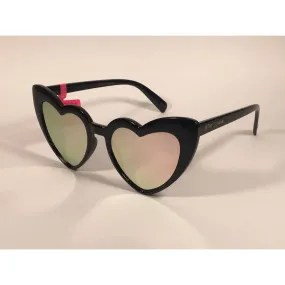 Betsey Johnson Sliding Heart Sunglasses Black Pink Coral Mirror Lens BJ899106