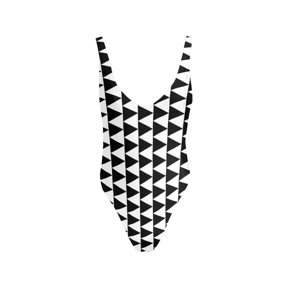 black flag print Sexy Low Back One-Piece Swimsuit (Model S09)