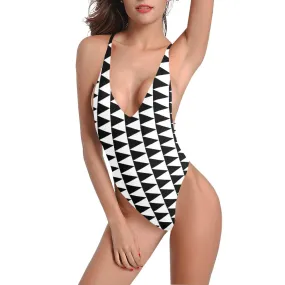 black flag print Sexy Low Back One-Piece Swimsuit (Model S09)