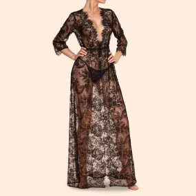 Black - Patricia Long Lace Robe -