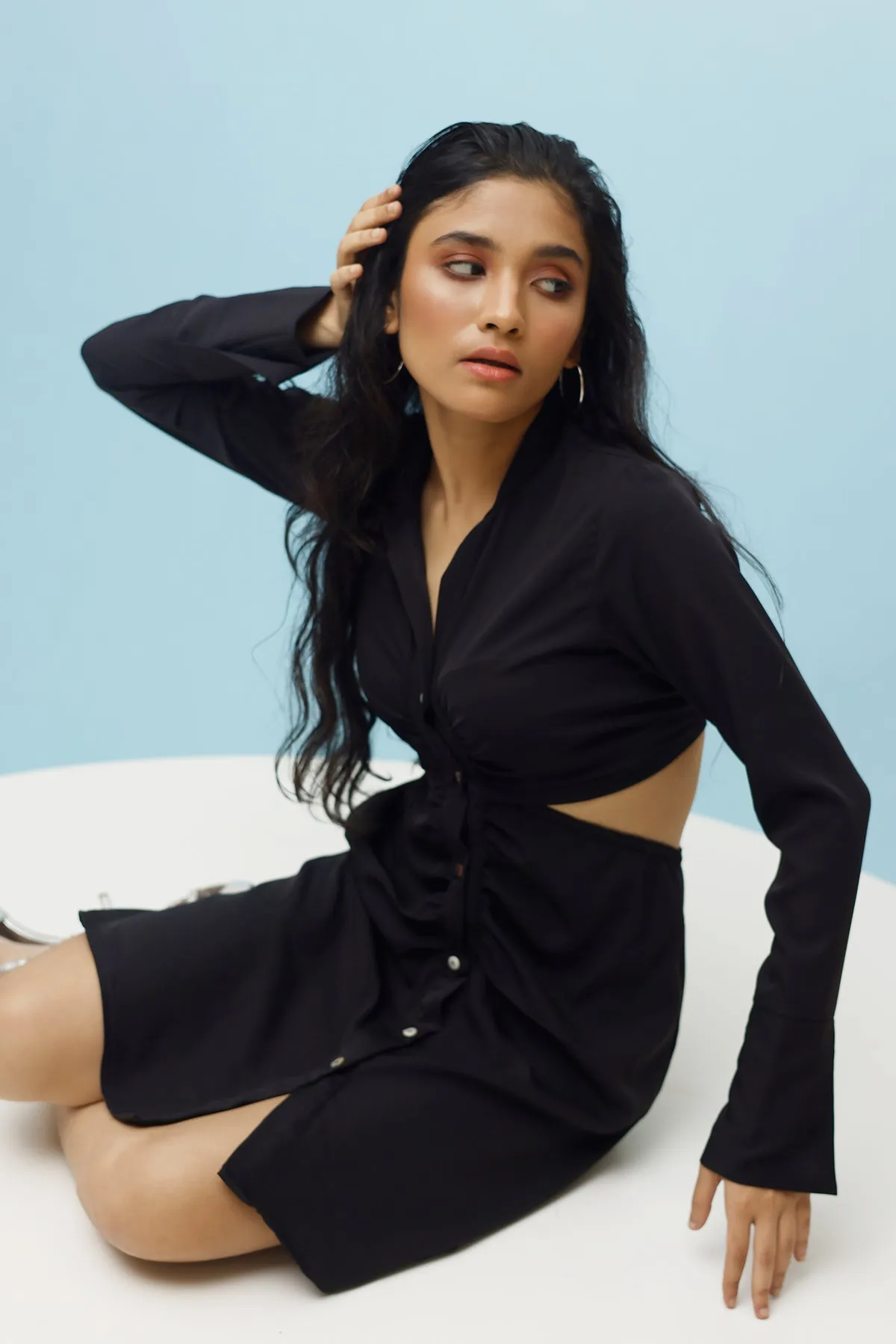 Black Shirt Cutout Dress