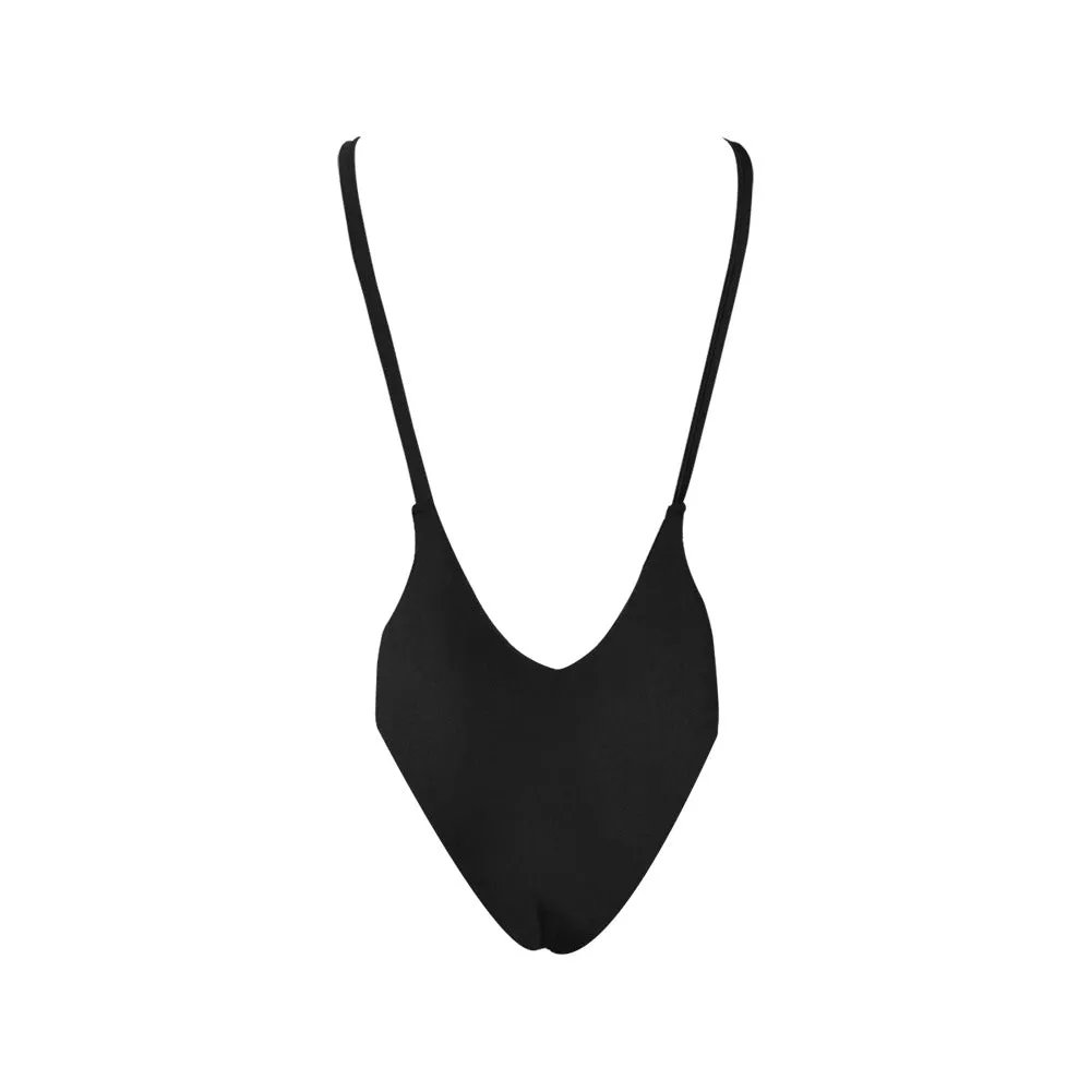 black solid print skirt Sexy Low Back One-Piece Swimsuit (Model S09)