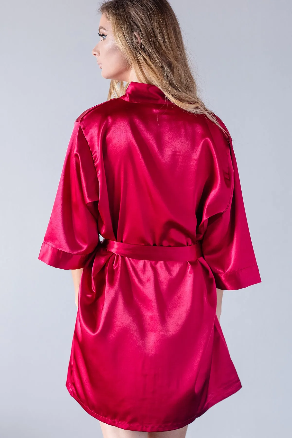 Burgundy Satin Kimono Bridal Robe