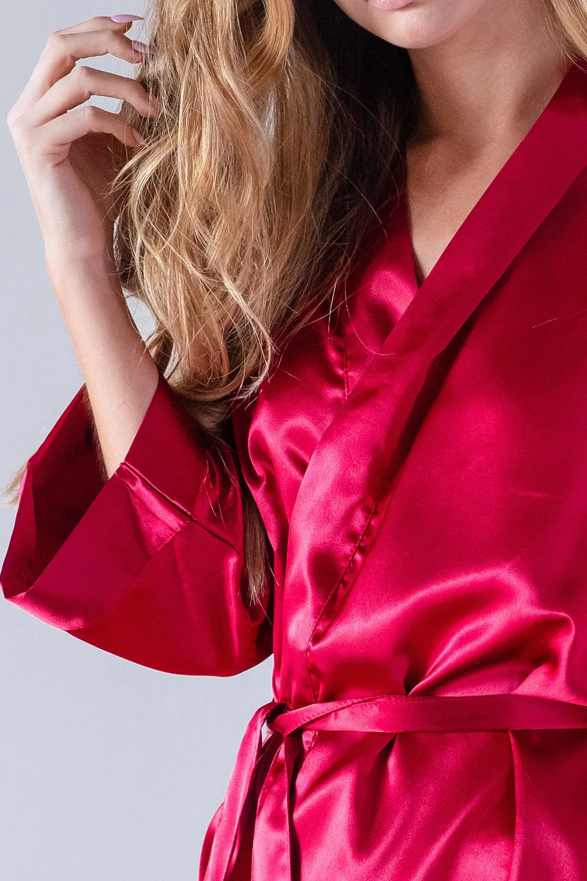 Burgundy Satin Kimono Bridal Robe