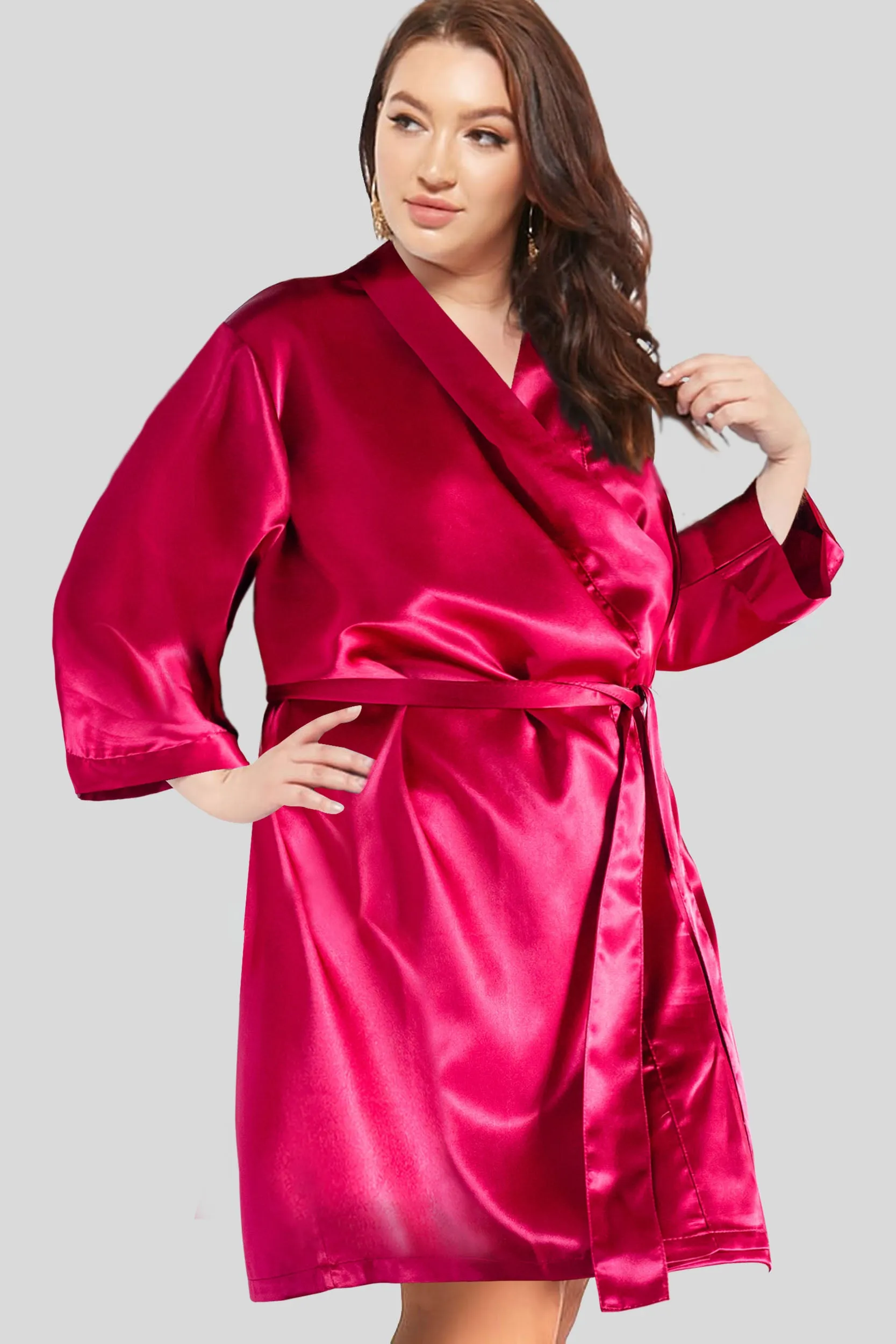 Burgundy Satin Kimono Bridal Robe