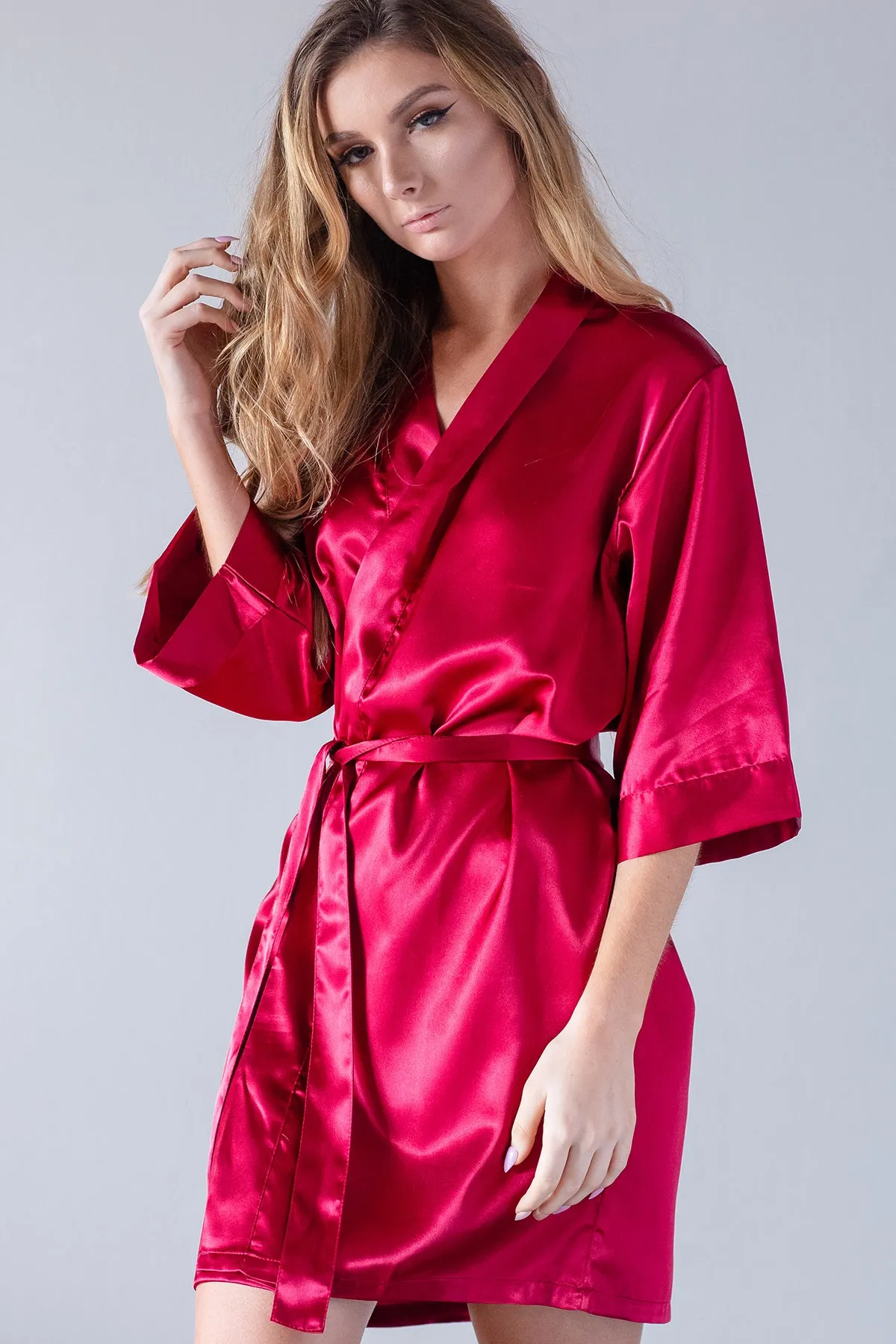 Burgundy Satin Kimono Bridal Robe
