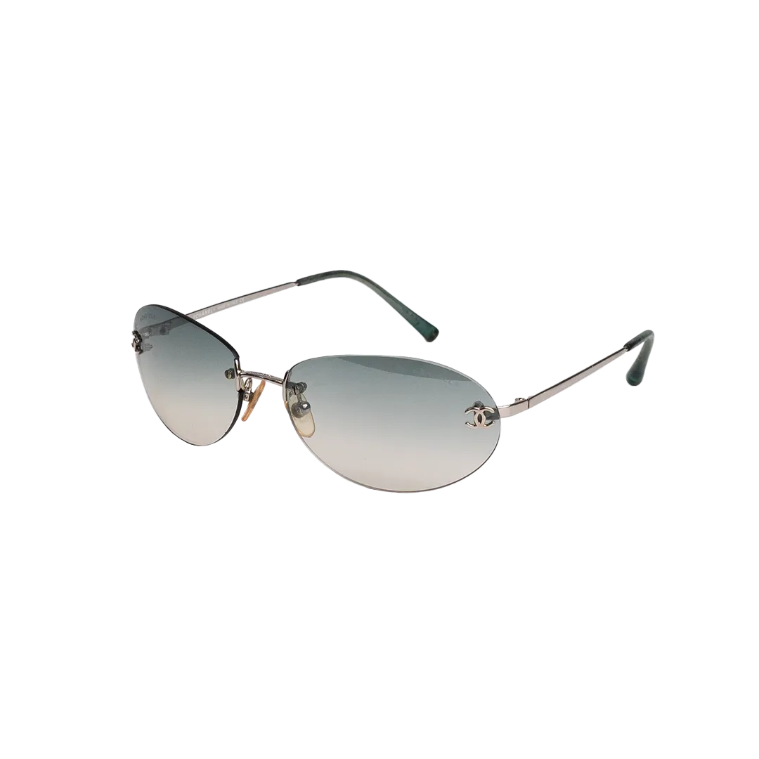 Chanel 4013 CC 90s Oval 2000s Frameless Swarovski Rhinestone Green
