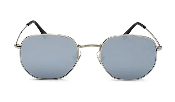 Classy Men Silver Mirror Hexagonal Sunglasses
