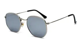 Classy Men Silver Mirror Hexagonal Sunglasses