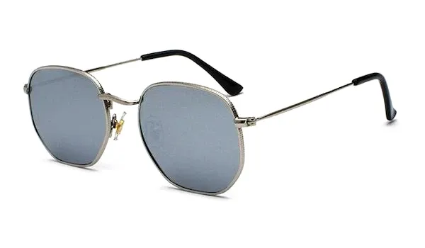 Classy Men Silver Mirror Hexagonal Sunglasses