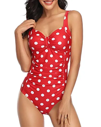 Contouring Sculpting Tummy Control Sexy Retro Style One Piece Swimsuits-Red Dot