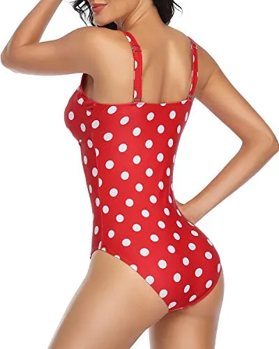 Contouring Sculpting Tummy Control Sexy Retro Style One Piece Swimsuits-Red Dot