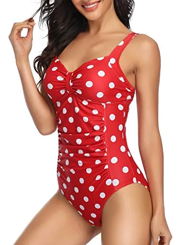 Contouring Sculpting Tummy Control Sexy Retro Style One Piece Swimsuits-Red Dot