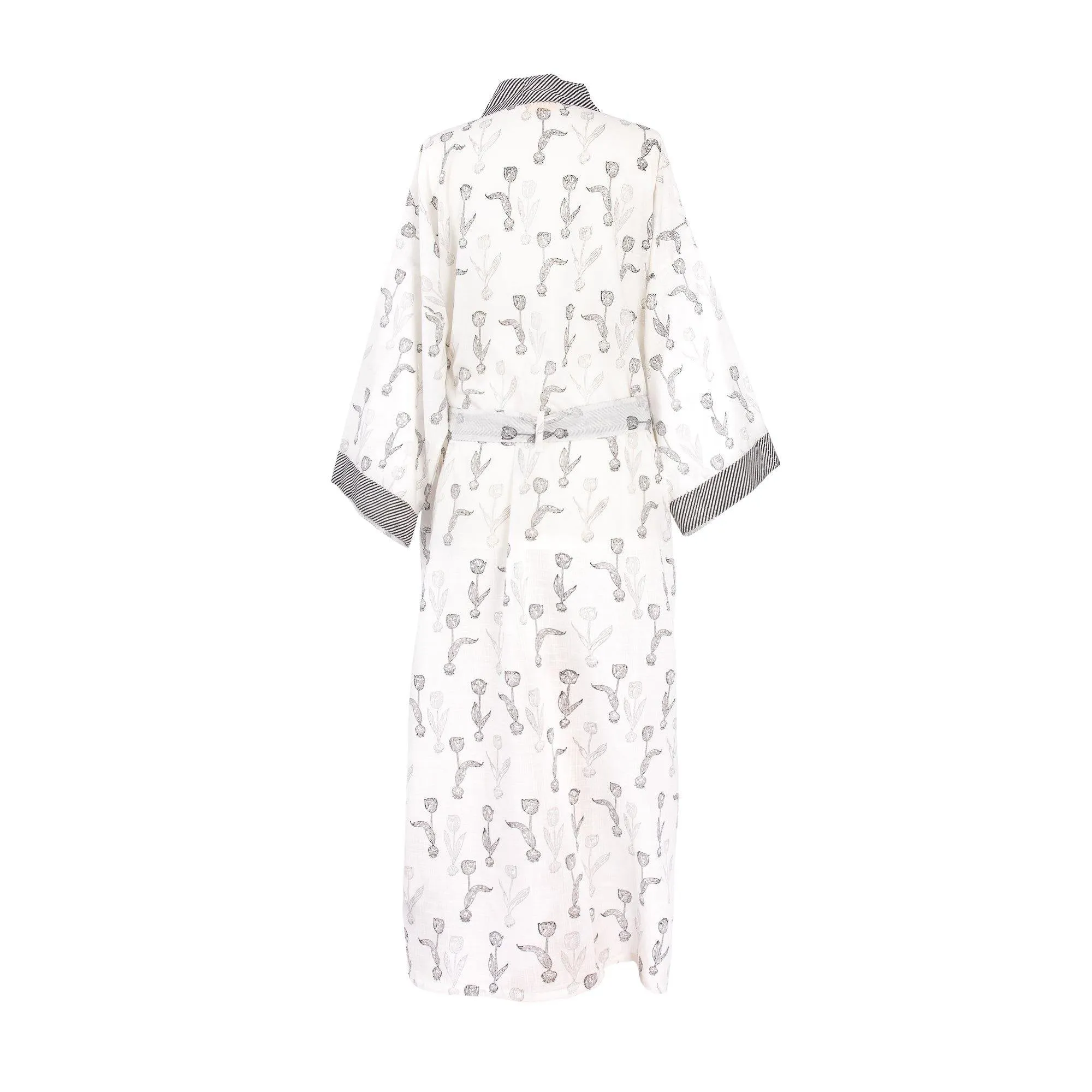 Cotton Kimono Robe, Hand Block Printed, Tulips