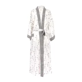 Cotton Kimono Robe, Hand Block Printed, Tulips