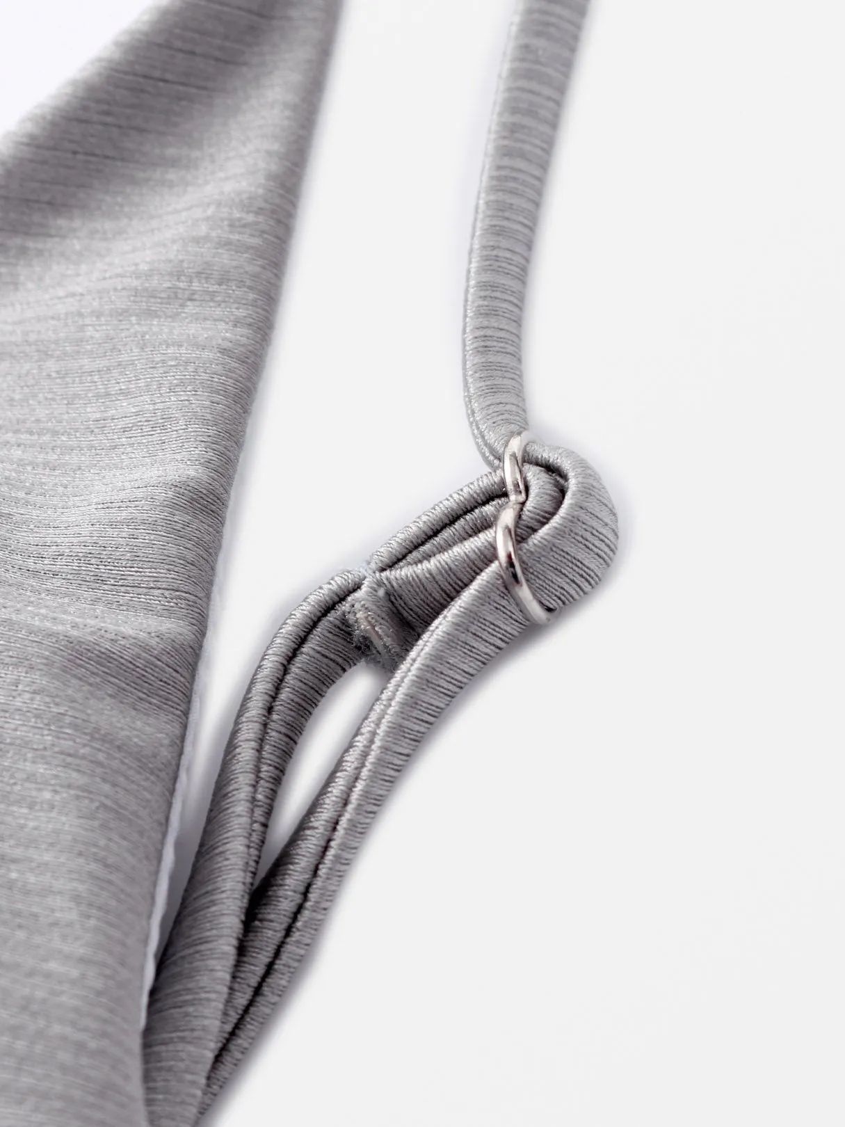 Custom Metallic Buckle Sleeveless Silver Bikini Set