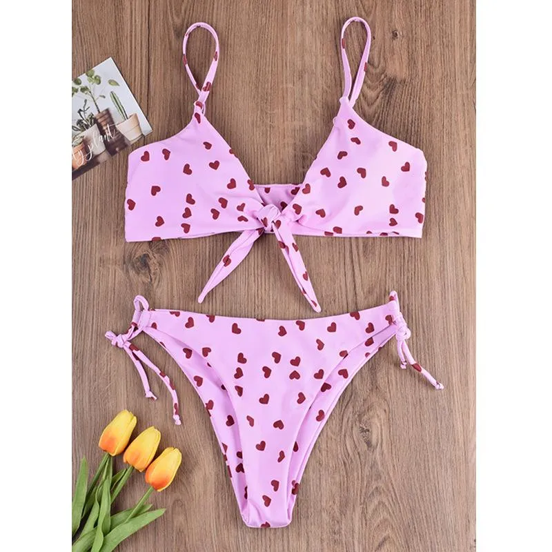 Cute Print Strappy Low Rise Thong Bottom Bikinis