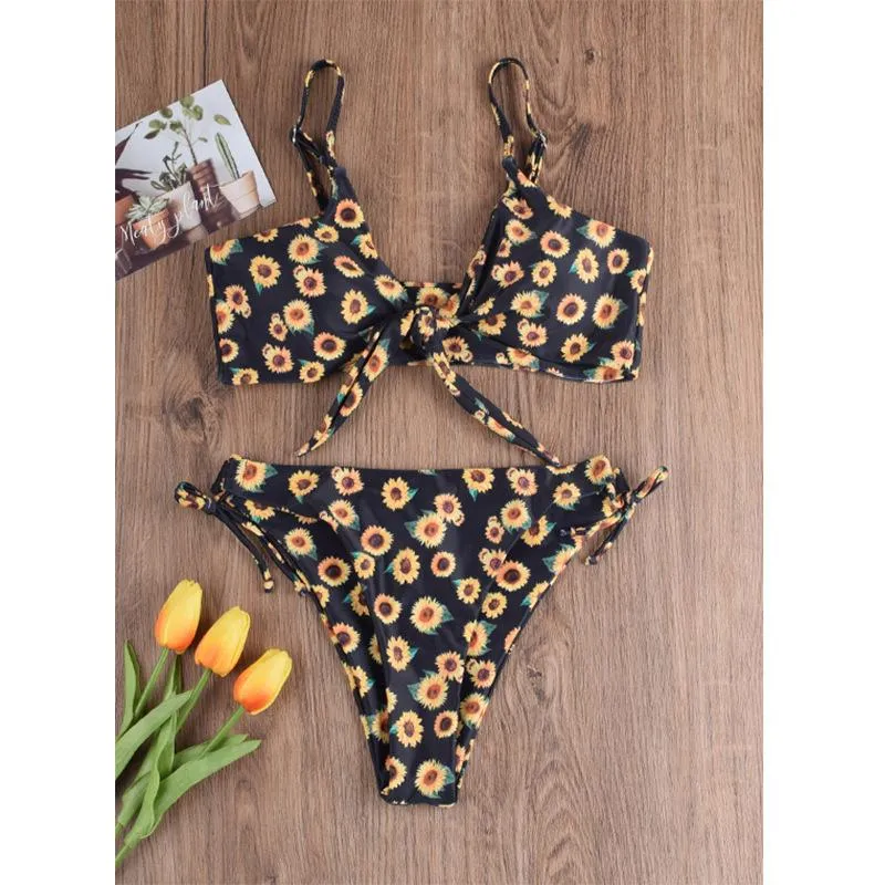Cute Print Strappy Low Rise Thong Bottom Bikinis