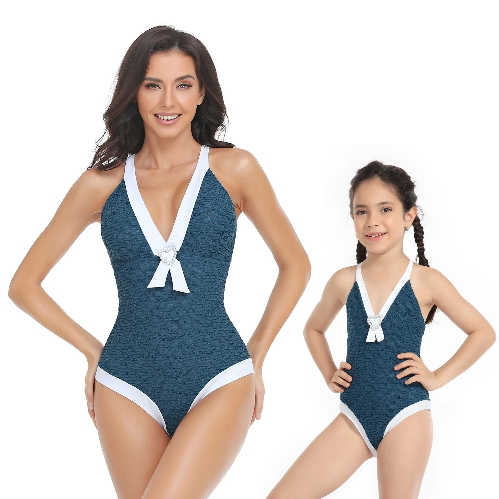Deep V Classic One Piece Mommy and Me Swimsuits