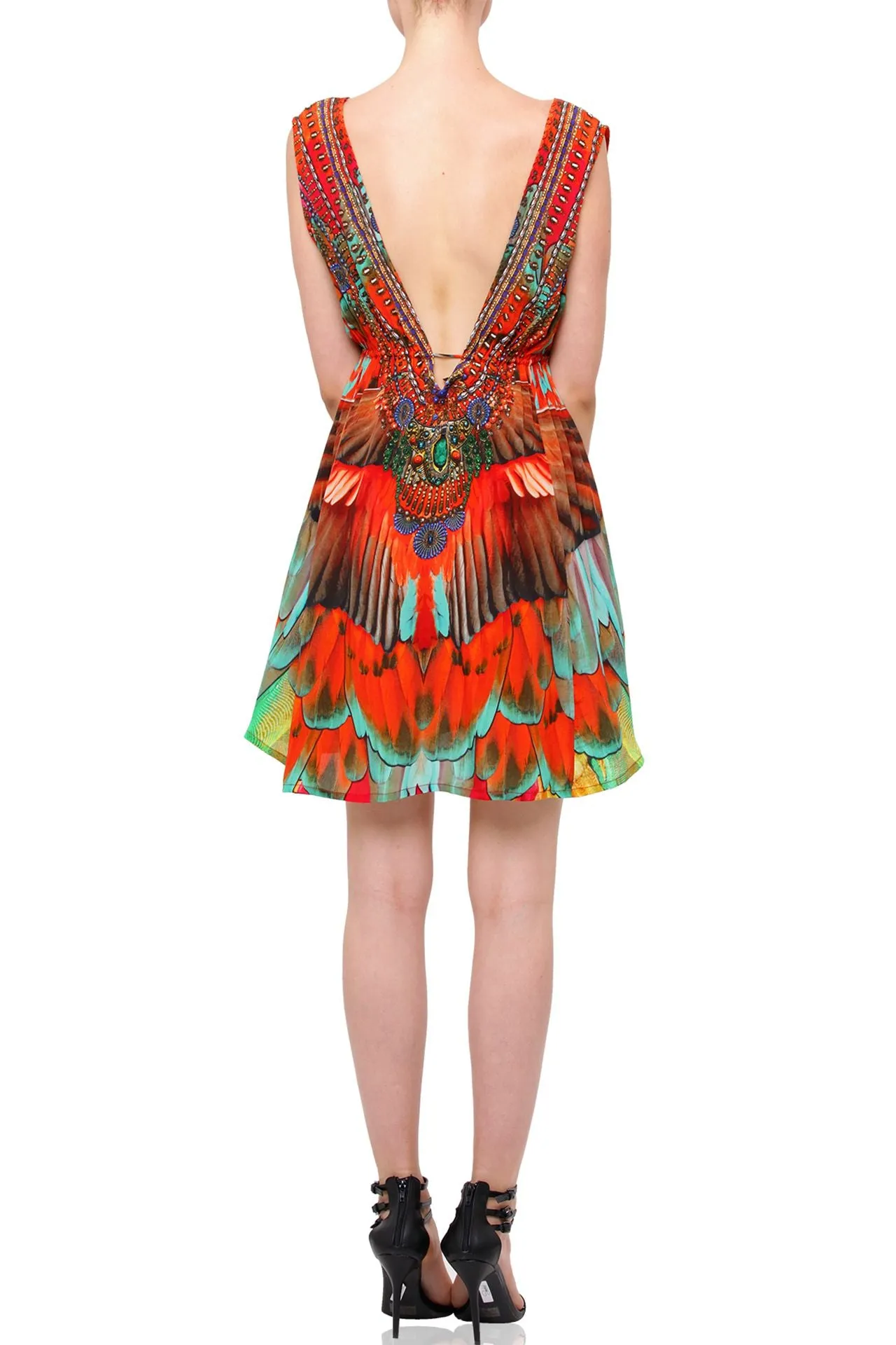 Designer Macaw Print Short Dress