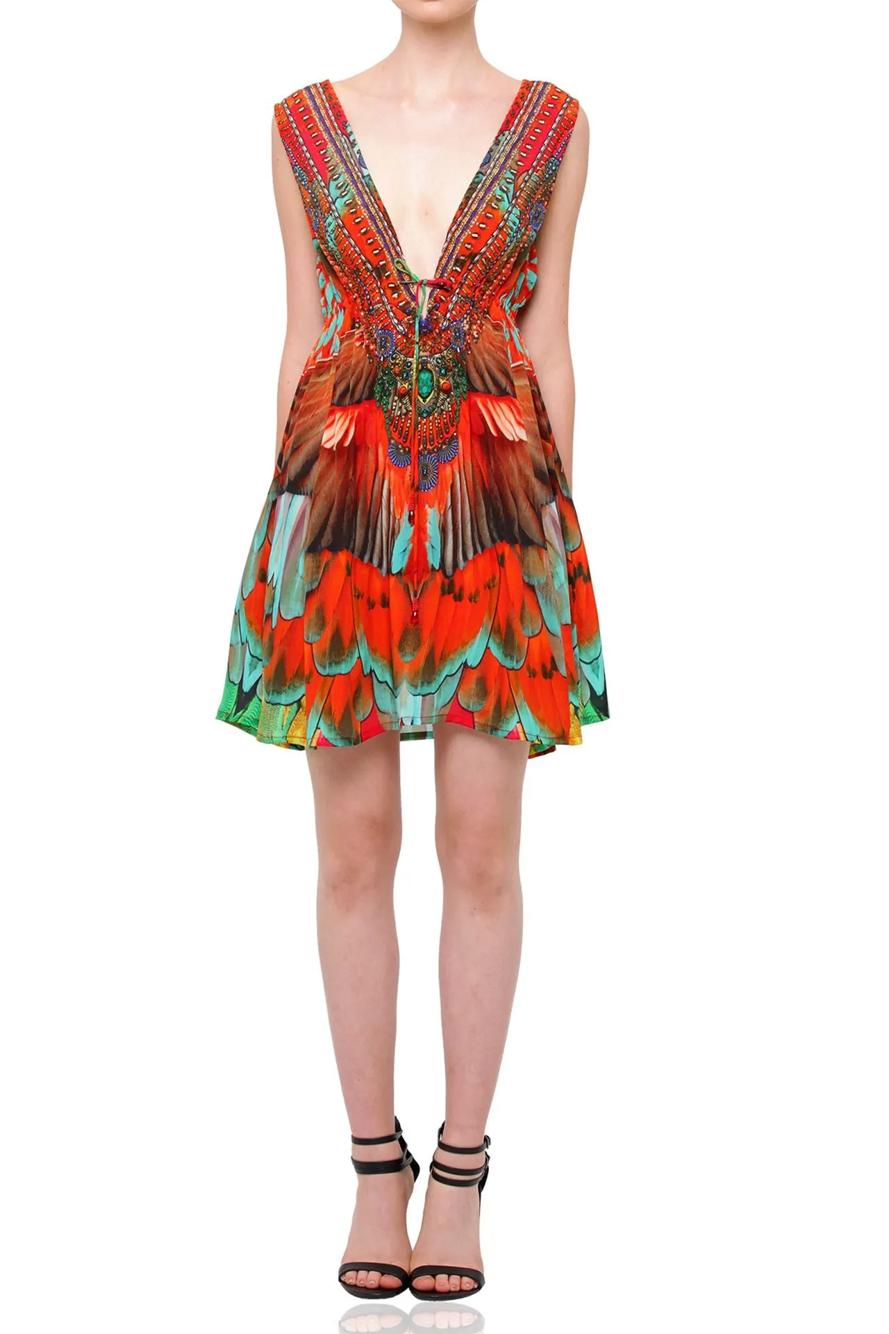 Designer Macaw Print Short Dress