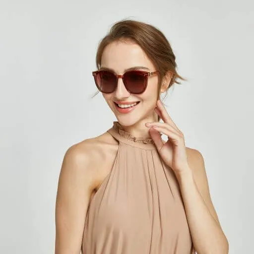 DUCO Classic Cateye Sunglasses for Women Polarized Trendy Designer Round Style W017