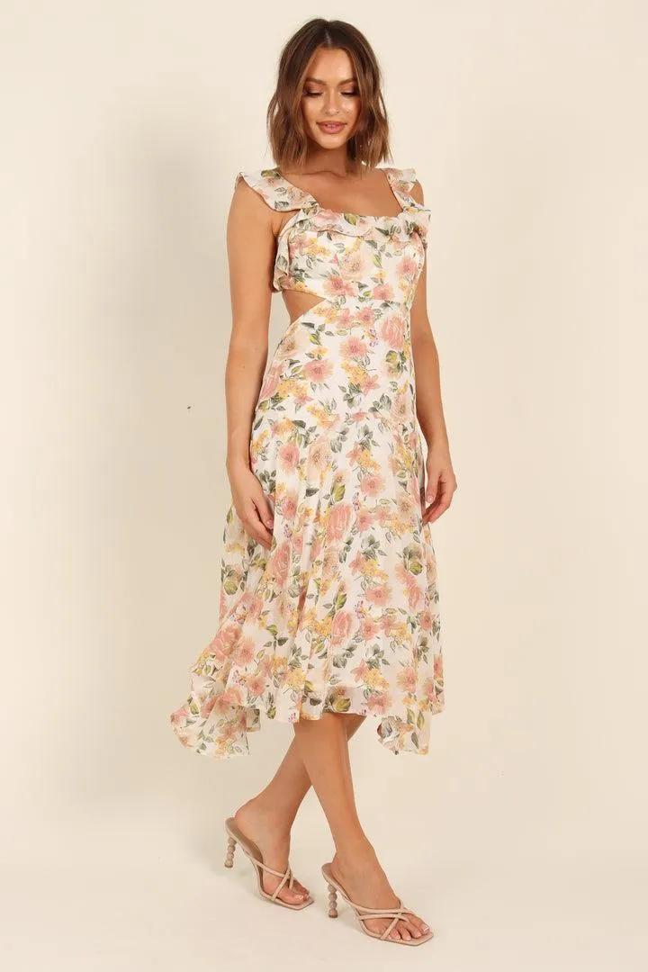 Emery Robe midi évasée à volants noués