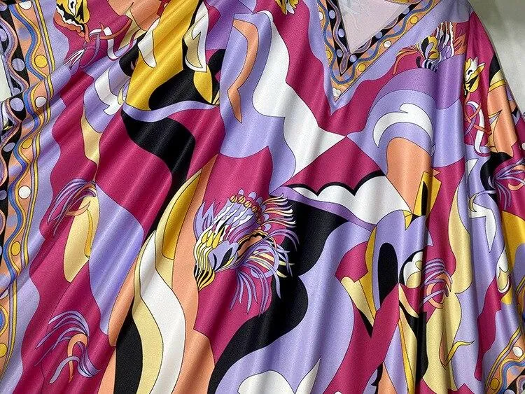 FashionSierra - O Neck Batwing Sleeves Printed Loose Design Fashion Long Robes