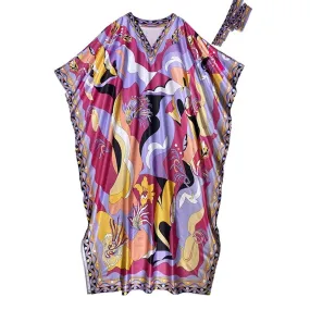 FashionSierra - O Neck Batwing Sleeves Printed Loose Design Fashion Long Robes