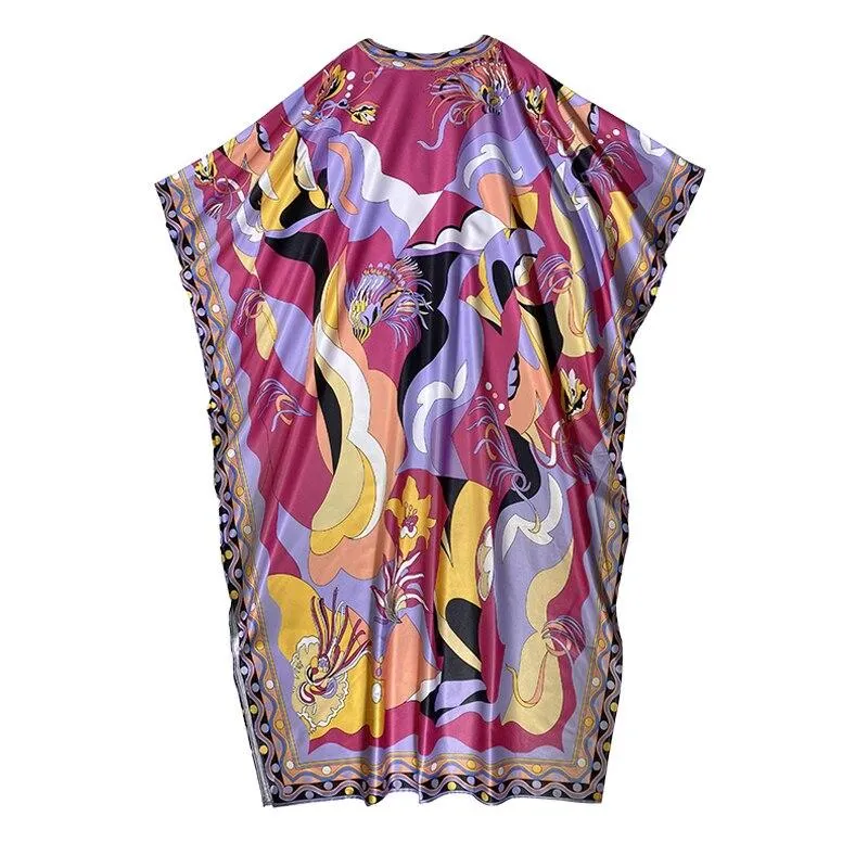 FashionSierra - O Neck Batwing Sleeves Printed Loose Design Fashion Long Robes