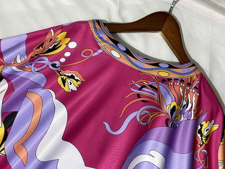 FashionSierra - O Neck Batwing Sleeves Printed Loose Design Fashion Long Robes