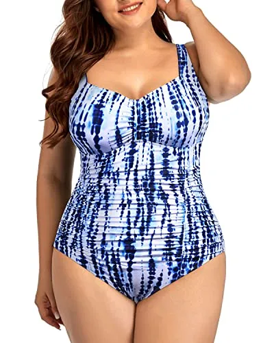 Flattering Backless One Piece Swimsuits For Plus Size Women-Blue Tie Dye
