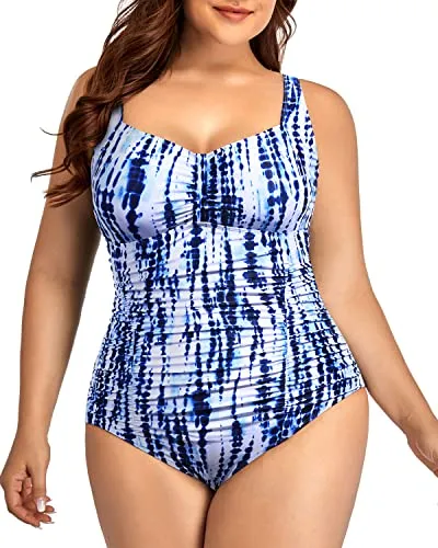 Flattering Backless One Piece Swimsuits For Plus Size Women-Blue Tie Dye