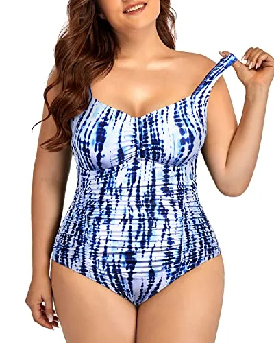 Flattering Backless One Piece Swimsuits For Plus Size Women-Blue Tie Dye
