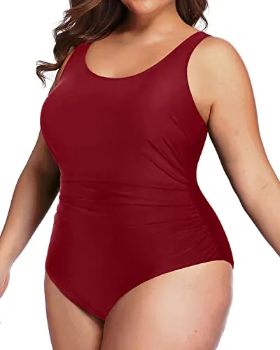 Flattering Backless Plus Size One Piece Bathing Suit-Maroon