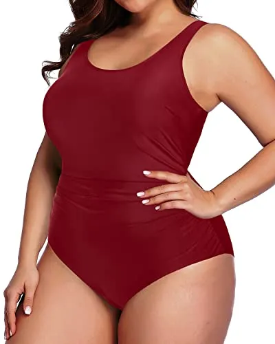 Flattering Backless Plus Size One Piece Bathing Suit-Maroon