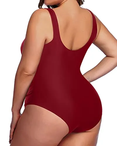 Flattering Backless Plus Size One Piece Bathing Suit-Maroon