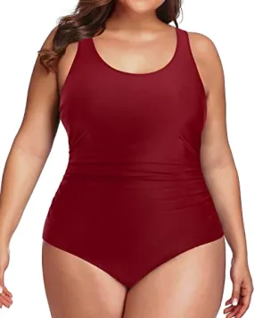 Flattering Backless Plus Size One Piece Bathing Suit-Maroon