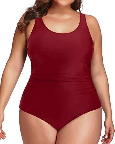 Flattering Backless Plus Size One Piece Bathing Suit-Maroon